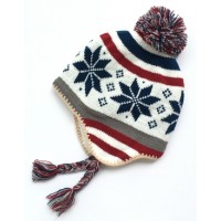 秋冬針織波波冷帽 － 深藍雪花